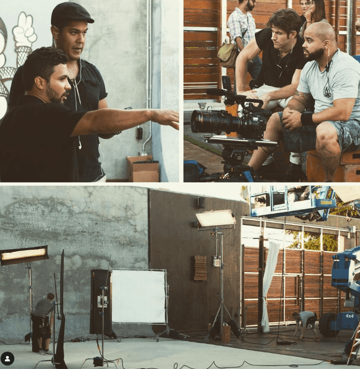 on set group photo